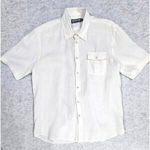 Vilebrequin 100% Linen Safari Button Front Shirt, Crisp White, Pocket Mens Sz M